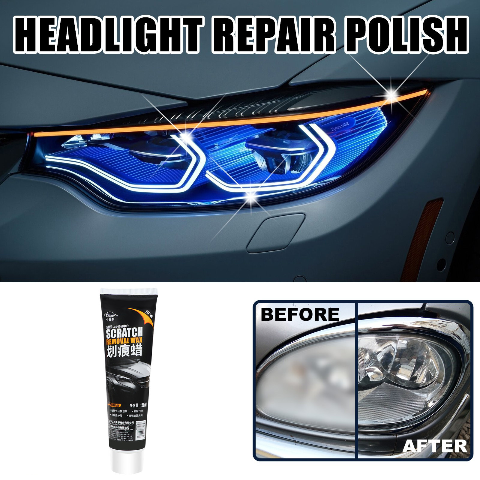 HCJKDU Automotive Headlight Lens Restorer, Headlight Restoration Kit Head Light Cleaner for Cars, Car Headlight Repair Fluid, Headlight Repair Polish Kits